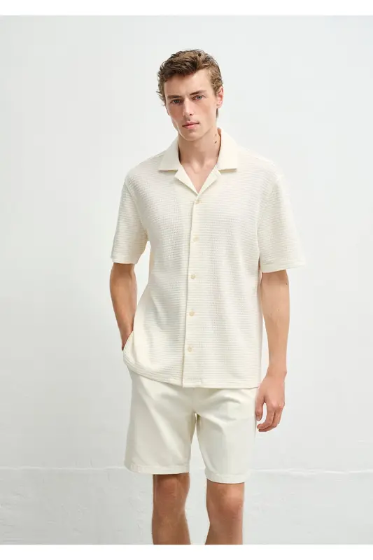 To'qimali Ekru Ko'ylak Regular Fit / Oddiy Bichim 0211 - MAVI
