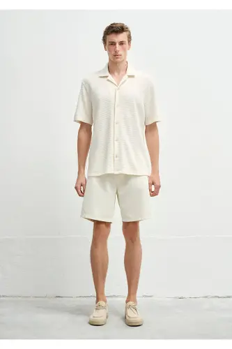 To'qimali Ekru Ko'ylak Regular Fit / Oddiy Bichim 0211 - MAVI (1)