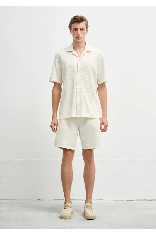 To'qimali Ekru Ko'ylak Regular Fit / Oddiy Bichim 0211 - 2
