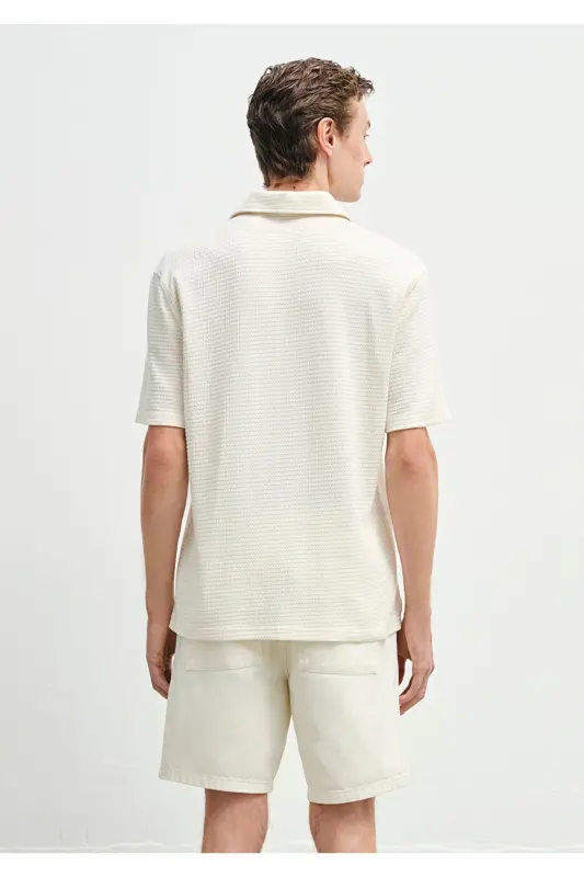 To'qimali Ekru Ko'ylak Regular Fit / Oddiy Bichim 0211 - 3