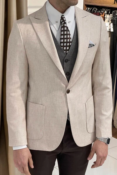 Tor kesilgan Maxsus Dizaynli O‘tkir Yoqali Cho‘ntakli Zig‘ir Ko‘ylagi - NAZEF