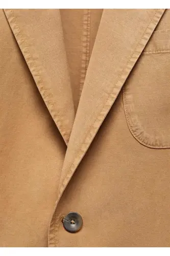 Tor kesimli zig'ir-paxta aralash blazer palto-Jigarrang - 5