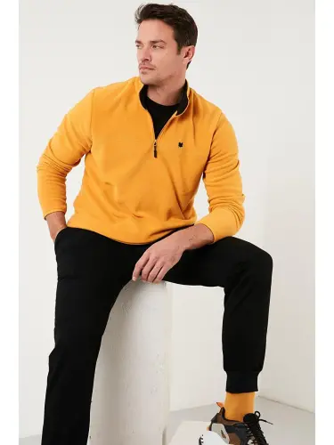 Tor kiyimga ega, tuklanmaydigan, qishki erkaklar uchun fleece sviter, qayiq yoqali, shardonli 5906001-Sari 