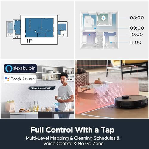 Torbasız Otomatik Kendi Kendini Boşaltan Eureka E10s Robot Süpürge, Robot Süpürge ve Mop Kombo, 45 Gün Kapasiteli, Evcil Hayvan Tüyü, Halı ve Zemin İçin 4000Pa Emiş Gücü, Otomatik Mop Kaldırma, LiDAR Navigasyon, Uygulama Kontrolü - 6