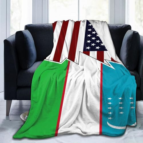 Torn Style American and Uzbekistan Flags Throw Blanket 40