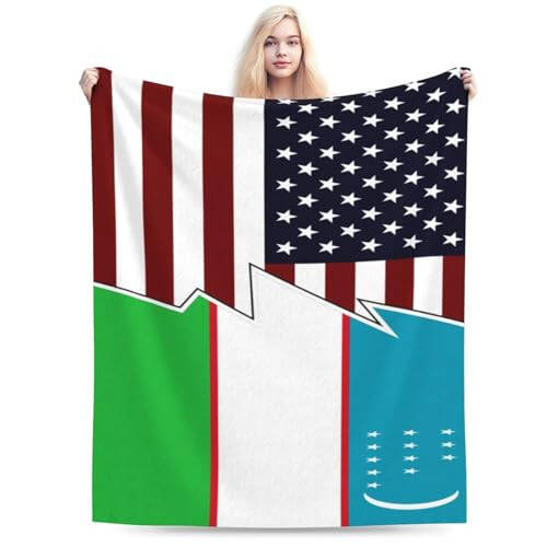 Torn Style American and Uzbekistan Flags Throw Blanket 40