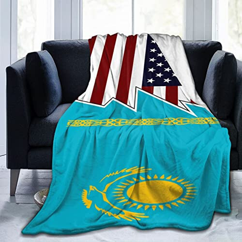 Torn Style Us and Kazakhstan Flags Throw Blanket 40