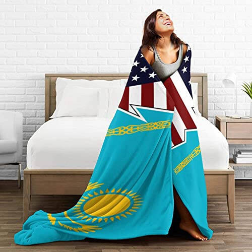 Torn Style Us and Kazakhstan Flags Throw Blanket 40