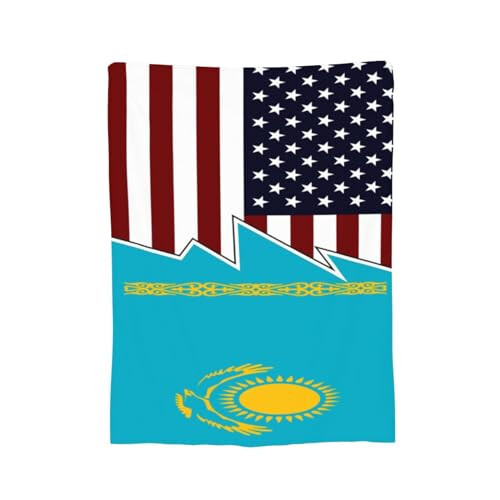 Torn Style Us and Kazakhstan Flags Throw Blanket 40