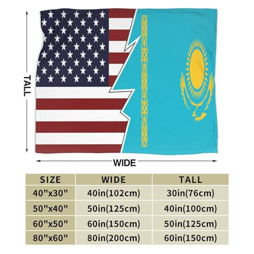 Torn Style Us and Kazakhstan Flags Throw Blanket for Couch 40