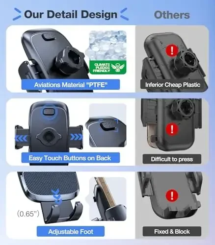 TORRAS 2025【Eng kuchli so'rish & Ultra-bardoshli】 Avtomobilingiz uchun telefon ushlagichlari, 【Patent & Xavfsizlik sertifikatlari】 iPhone 17 16 15 14 13 uchun asboblar paneli, old oyna ventilyatsiyasi uchun avtomobil telefon ushlagichi, to'q ko'k - 6