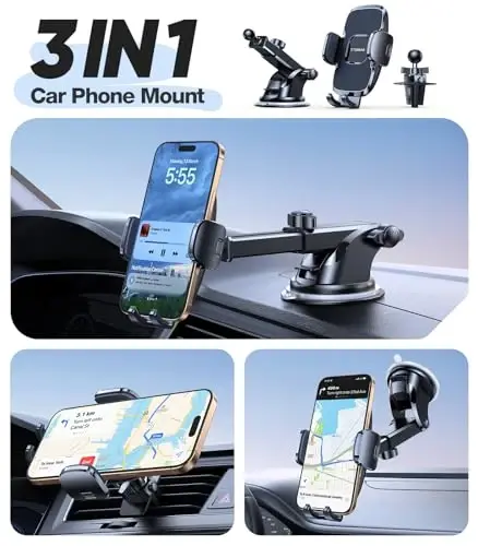 TORRAS 2025【Strongest Suction & Ultra-Durable】 Phone Holders for Your Car,【Patent & Safety Certs】 Car Phone Holder Mount Truck Stand for Dashboard Windshield Vent for iPhone 17 16 15 14 13, Navy Blue - 2