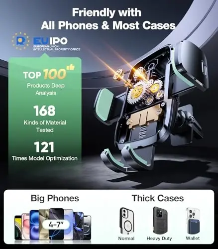 TORRAS 2026【Strongest Suction & Ultra-Durable】 Phone Holders for Your Car,【Patent & Safety Certs】 Car Phone Holder Mount Truck Stand for Dashboard Windshield Vent for iPhone 17 16 15 14 13, Sage - 4