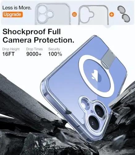 TORRAS 360° iPhone 16 uchun magnitli g‘ilof, [To‘liq kamera himoyasi][MagSafe uchun mos][16FT harbiy standartga mos tushishdan himoya] iPhone 16 uchun yupqa g‘ilof, tayanchli (6.1