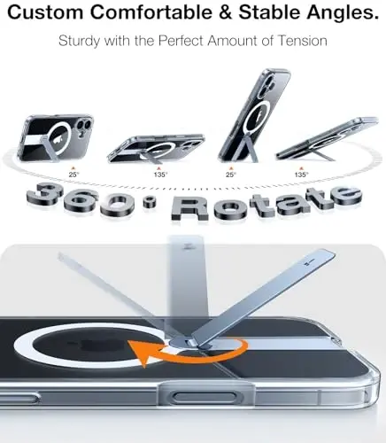 TORRAS 360° Магнитный Чехол-Подставка для iPhone 16, [Полная Защита Камеры][Совместимость с MagSafe][Защита от Падения военного уровня 16FT] Тонкий Чехол для телефона 16 iPhone с Подставкой (6.1