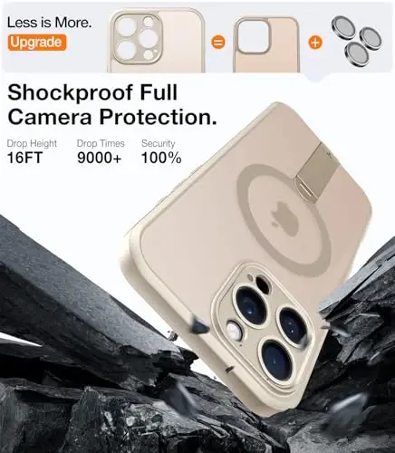 TORRAS 360 Spin Stand Magnetic iPhone 16 Pro Max uchun g'ilof, [To'liq kamera himoyasi][MagSafe uchun mos] [16FT harbiy darajadagi tushishdan himoya] PC & TPU g'ilof 16 Pro Max(6.9