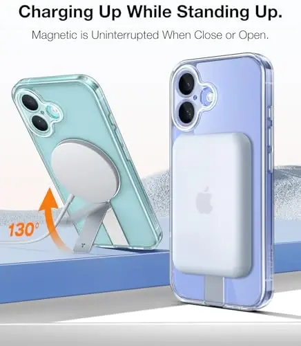 TORRAS 360° Stand Magnetic Case for iPhone 16 Case, [Full Camera Protection][Fit for MagSafe][16FT Mil-Grade Drop Protection] Slim Case for 16 iPhone Phone Case with Kickstand (6.1