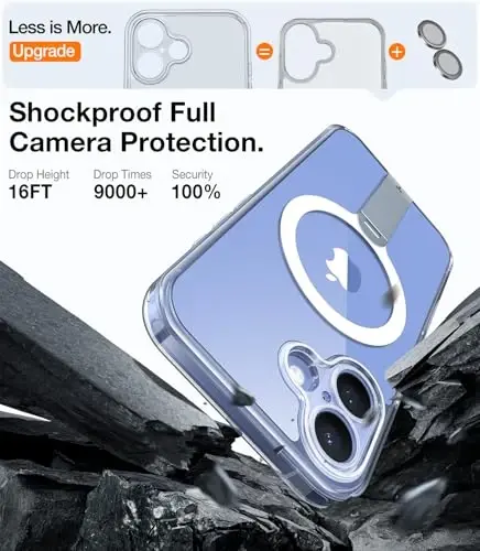 TORRAS 360° Stand & Magnetic Shockproof for iPhone 16 Plus Case with Full Camera Protection, Fit for MagSafe, 16FT Military Grade Shockproof Slim Phone Case for iPhone 16 Plus 6.7