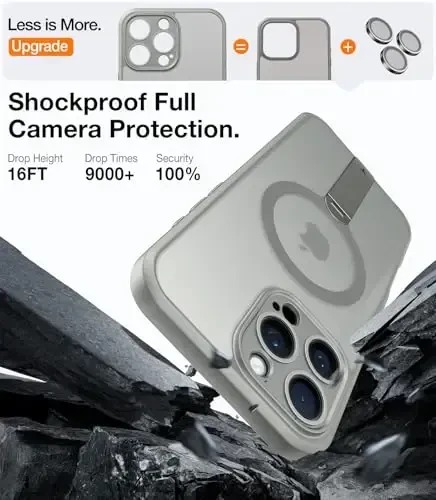 TORRAS 360 Stand & Magnetic Shockproof iPhone 16 Pro uchun g'ilof, to'liq kamera himoyasi, MagSafe uchun mos, 16FT harbiy darajadagi zarbga chidamli PC & TPU telefon g'ilofi iPhone 16 Pro 6.3