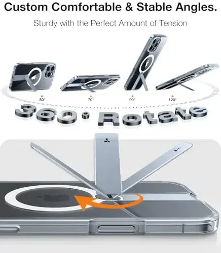 TORRAS 360 Stand & Magnetic Shockproof iPhone 16 Pro uchun g'ilofi, to'liq kamera himoyasi bilan, MagSafe uchun mos, 16FT harbiy darajadagi zarbga chidamli ingichka telefon g'ilofi iPhone 16 Pro 6.3