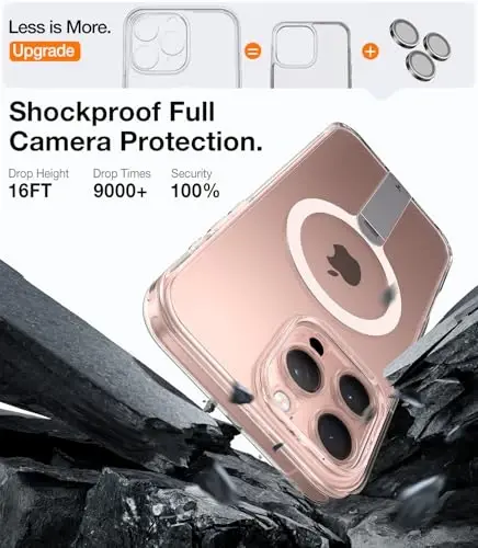 TORRAS 360 Stand & Magnetic Shockproof iPhone 16 Pro uchun g'ilofi, to'liq kamera himoyasi bilan, MagSafe uchun mos, 16FT harbiy darajadagi zarbga chidamli ingichka telefon g'ilofi iPhone 16 Pro 6.3