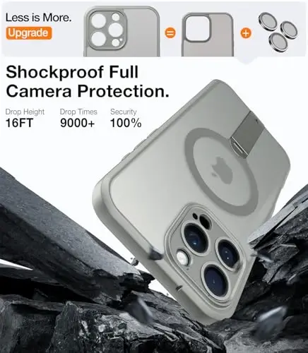 TORRAS 360 Stand & Magnetic Shockproof for iPhone 16 Pro Case with Full Camera Protection, Fit for MagSafe, 16FT Mil-Grade Shockproof PC & TPU Phone Case for iPhone 16 Pro 6.3