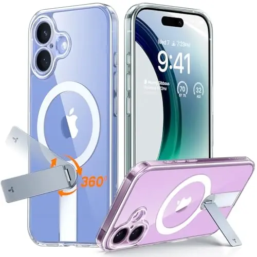 TORRAS 360° Stand & Magnetic Shockproof for iPhone 16 Plus Case with Full Camera Protection, Fit for MagSafe, 16FT Military Grade Shockproof Slim Phone Case for iPhone 16 Plus 6.7