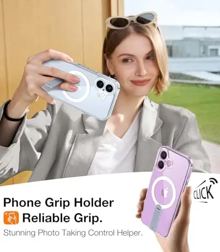 TORRAS 360° Stand & Magnetic Shockproof for iPhone 16 Plus Case with Full Camera Protection, Fit for MagSafe, 16FT Military Grade Shockproof Slim Phone Case for iPhone 16 Plus 6.7