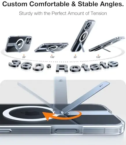 TORRAS 360°Stand Magnetic Case for iPhone 16 Pro Max Case,[Full Camera Protection][Fit for MagSafe] [16FT Mil-Grade Drop Protection]Case for 16 Pro Max iPhone Case with Kickstand(6.9