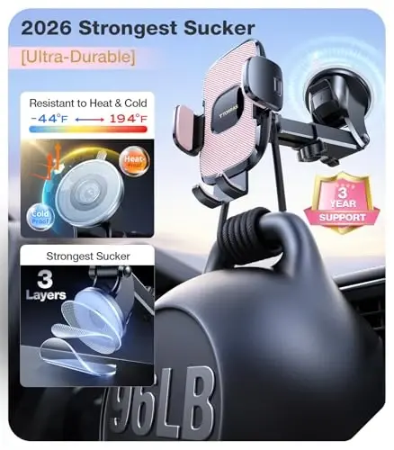 TORRAS Pink Phone Holders for Your Car【Ultra-Durable & Strongest Suction】, Universal Car Phone Holder Mount Truck Cradle Stand for Dashboard Windshield Vent, Pink Car Accessories - 8