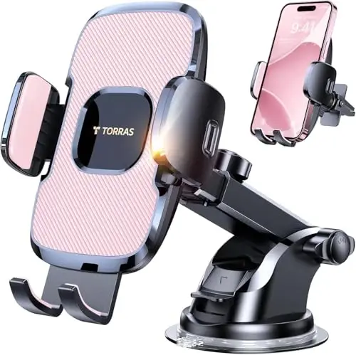 TORRAS Pink Phone Holders for Your Car【Ultra-Durable & Strongest Suction】, Universal Car Phone Holder Mount Truck Cradle Stand for Dashboard Windshield Vent, Pink Car Accessories - 9