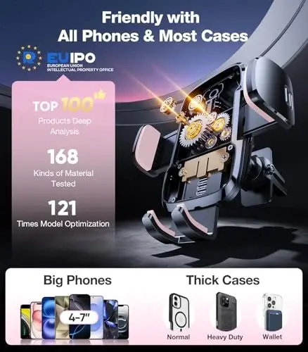 TORRAS Pink Phone Holders for Your Car【Ultra-Durable & Strongest Suction】, Universal Car Phone Holder Mount Truck Cradle Stand for Dashboard Windshield Vent, Pink Car Accessories - 10