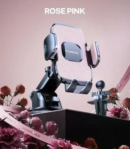 TORRAS Pink Phone Holders for Your Car【Ultra-Durable & Strongest Suction】, Universal Car Phone Holder Mount Truck Cradle Stand for Dashboard Windshield Vent, Pink Car Accessories - TORRAS