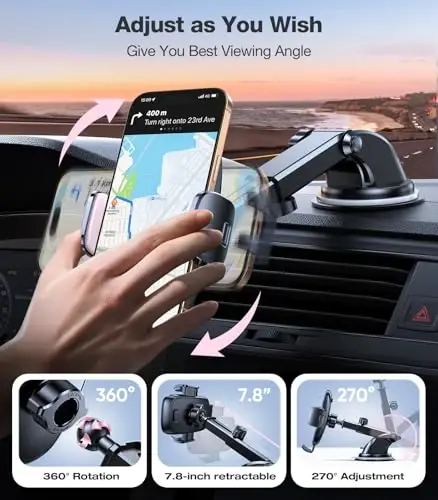 TORRAS Pink Phone Holders for Your Car【Ultra-Durable & Strongest Suction】, Universal Car Phone Holder Mount Truck Cradle Stand for Dashboard Windshield Vent, Pink Car Accessories - 5