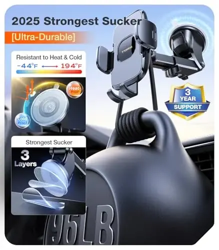 TORRAS Military-Grade Phone Holders for Your Car【96+LBS Strongest Suction】Car Phone Holder Mount, Ultra-Durable Cell Phone Car Mount Truck for Dashboard Windshield Vent for iPhone 17 16 15 Pro Max Air - 6