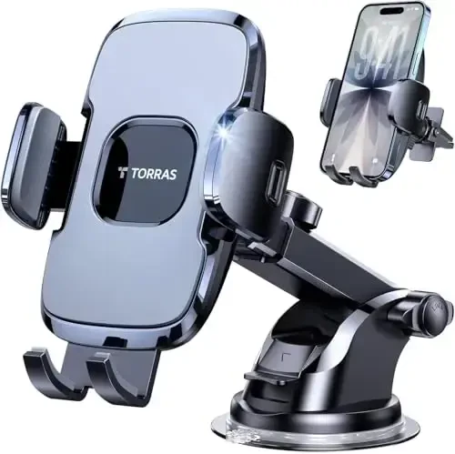 TORRAS Military-Grade Phone Holders for Your Car【96+LBS Strongest Suction】Car Phone Holder Mount, Ultra-Durable Cell Phone Car Mount Truck for Dashboard Windshield Vent for iPhone 17 16 15 Pro Max Air - 2