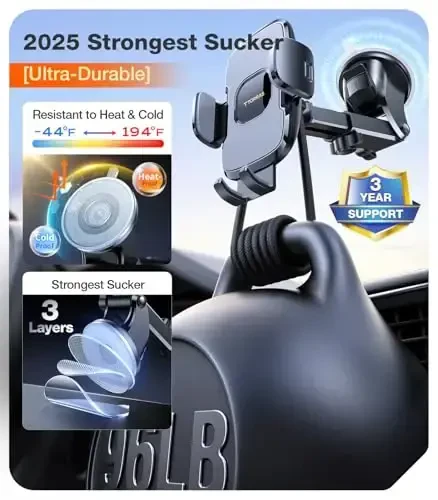TORRAS Military-Grade Phone Holders for Your Car【96+LBS Strongest Suction】Car Phone Holder Mount, Ultra-Durable Cell Phone Car Mount Truck for Dashboard Windshield Vent for iPhone 17 16 15 Pro Max Air - 6
