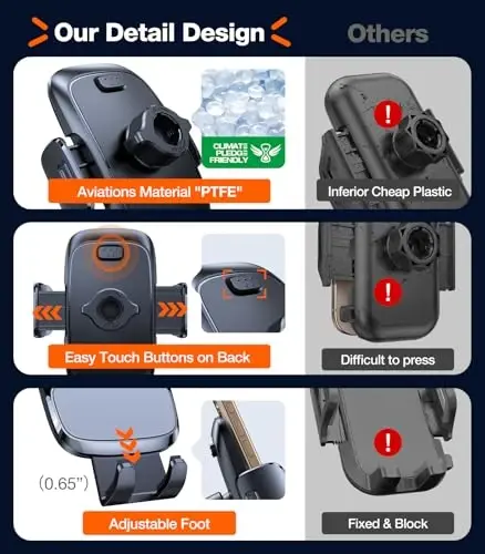 TORRAS Military-Grade Phone Holders for Your Car【96+LBS Strongest Suction】Car Phone Holder Mount, Ultra-Durable Cell Phone Car Mount Truck for Dashboard Windshield Vent for iPhone 17 16 15 Pro Max Air - 3