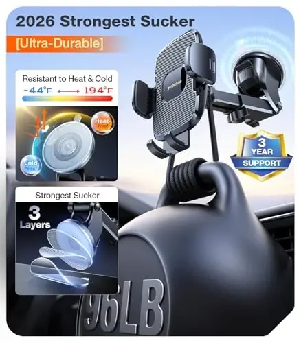 TORRAS [Avtomobil uchun ultra bardoshli telefon ushlagich, iPhone 15 14 13 12 Pro Max, Samsung Galaxy S23+ Ultra S10 Note Plus bilan mos keladigan universal o'rnatish paneli shamol oynasi shamollatish teshigi] - TORRAS