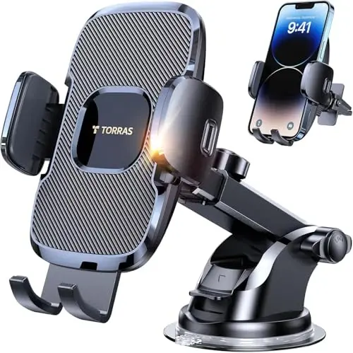 TORRAS [Avtomobil uchun ultra bardoshli telefon ushlagich, iPhone 15 14 13 12 Pro Max, Samsung Galaxy S23+ Ultra S10 Note Plus bilan mos keladigan universal o'rnatish paneli shamol oynasi shamollatish teshigi] - 2