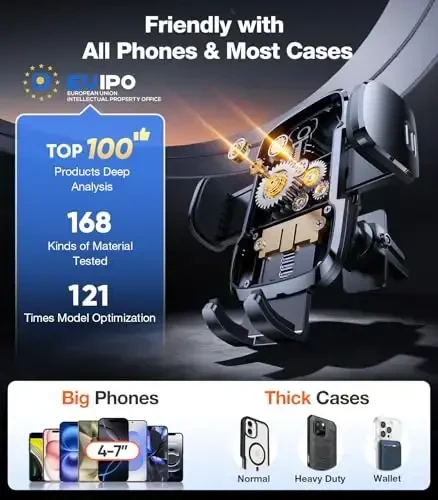 TORRAS [Avtomobil uchun ultra bardoshli telefon ushlagich, iPhone 15 14 13 12 Pro Max, Samsung Galaxy S23+ Ultra S10 Note Plus bilan mos keladigan universal o'rnatish paneli shamol oynasi shamollatish teshigi] - 3