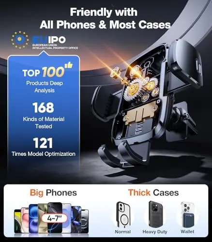 TORRAS [Avtomobil uchun ultra bardoshli telefon ushlagich, iPhone 15 14 13 12 Pro Max, Samsung Galaxy S23+ Ultra S10 Note Plus bilan mos keladigan universal o'rnatish paneli shamol oynasi shamollatish teshigi] - 4