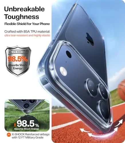 TORRAS чехол для iPhone 17 Pro кристально чистый, ультратонкий, 2025 улучшенный не желтеющий, защита военного класса, прозрачный тонкий чехол для iPhone 17 Pro, мягкий, устойчивый к царапинам, прозрачный - 5