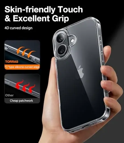 TORRAS Crystal Clear for iPhone 16 Plus Case, Ultra-Thin [Non-Yellowing] [Military Protection] Slim Fit Silicone TPU Cover for iPhone 16 Plus Phone Case, Soft, Clear, 6.7 inch - 5