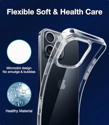 TORRAS Crystal Clear, iPhone 15 Pro Max uchun g'ilof, [Sarg'ayishga qarshi][Harbiy darajadagi himoya], Yupqa shaffof tirnalishga qarshi orqa panel, Yumshoq bamper, Sirpanmaydigan himoya g'ilofi, Shaffof - 6