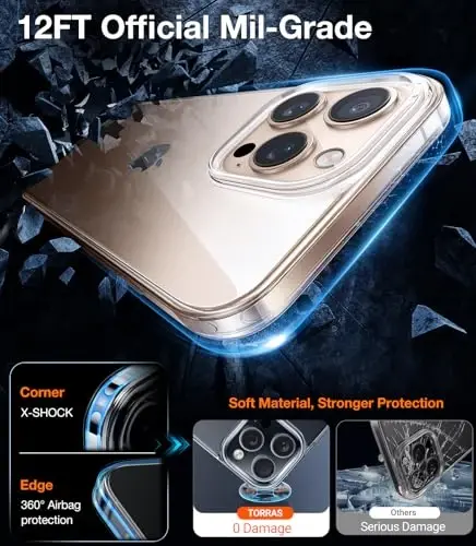 TORRAS Crystal Clear for iPhone 16 Pro Case, Ultra-Thin, Non-Yellowing, Military Protection, Slim Fit Silicone TPU Cover for iPhone 16 Pro Phone Case, Soft, Clear, 6.3 inch - 4