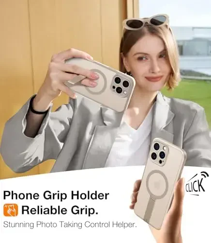 TORRAS Desert Titanium 360 Spin Stand Magnetic Case for iPhone 16 Pro Case with Full Camera Protection, Fit for MagSafe, 16FT Mil-Grade Shockproof Slim Phone Case for iPhone 16 Pro 6.3