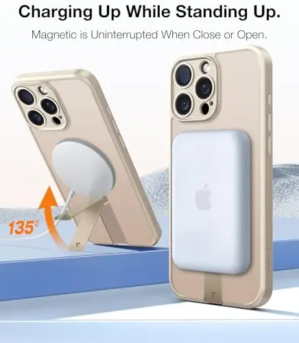 TORRAS Desert Titanium 360 Spin Stand Magnetic Case for iPhone 16 Pro Case with Full Camera Protection, Fit for MagSafe, 16FT Mil-Grade Shockproof Slim Phone Case for iPhone 16 Pro 6.3