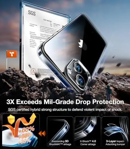 TORRAS Diamond Clear Designed for iPhone 15 Case [Never Yellowing] [Military Grade Anti-Drop] Hard PC Back Flexible Shockproof Protective Slim Thin Phone Case for iPhone 15 Case 6.1 inch, Clear - 5