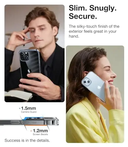 TORRAS Diamond Clear iPhone 15 учун мо‘лжалланган қутӣ [ҳеч қачон сариқмайдиган] [ҳарбий даражада қулашига чидамли] Қаттиқ ПК орқа Эгилувчан зарба уришига чидамли Ҳимояловчи Ингичка Нозик телефон қутиси iPhone 15 учун қутӣ 6,1 дюйм, Шаффоф - 4